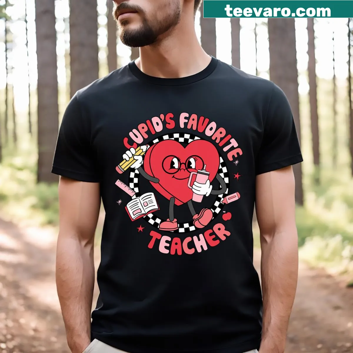 Cartoon Cupid with hearts on a kids' Valentine t-shirt — on a men's t-shirt