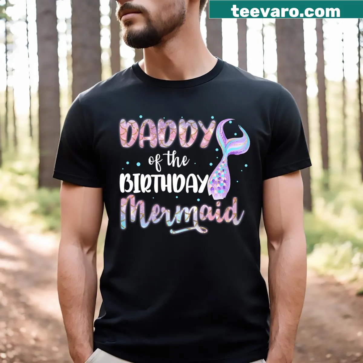 Mermaid-themed birthday shirt for dads with cute illustration — on a men's t-shirt