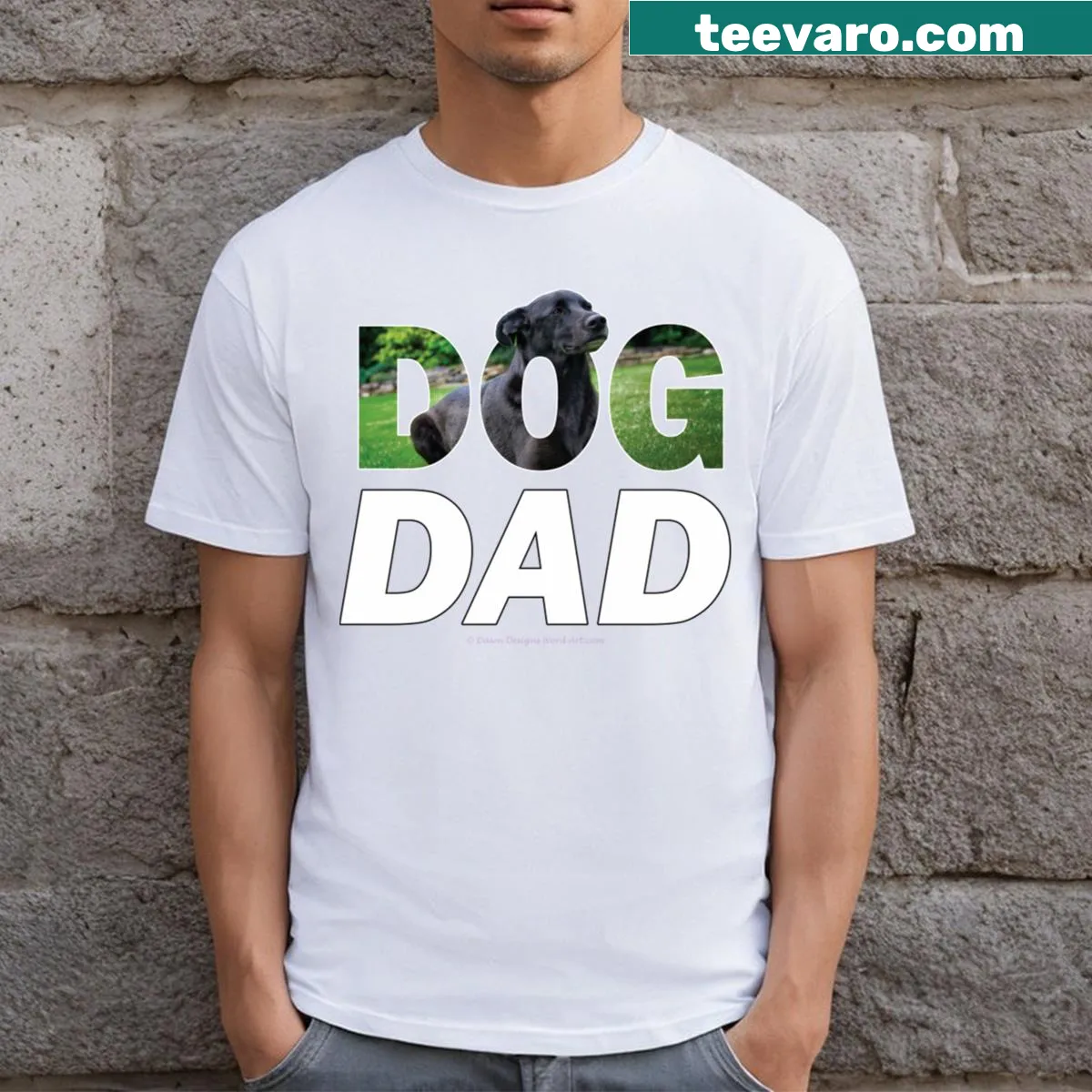 Dog Dad T-shirt featuring a Black Labrador oil painting design — on a men's t-shirt