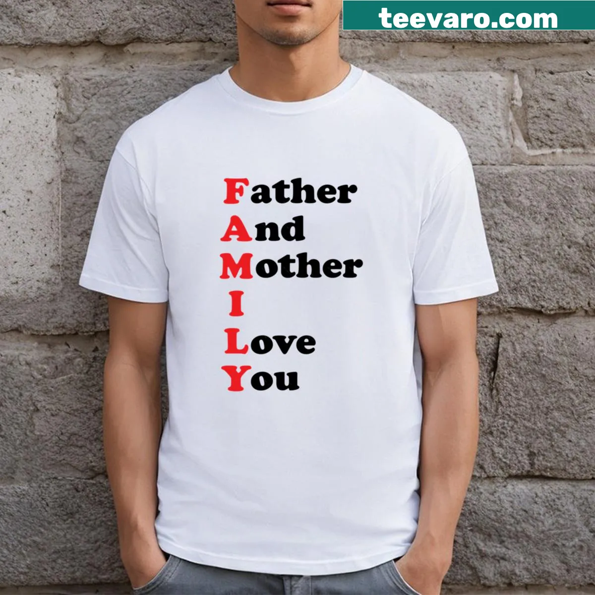 Heartfelt family love graphic T-shirt — on a men's t-shirt