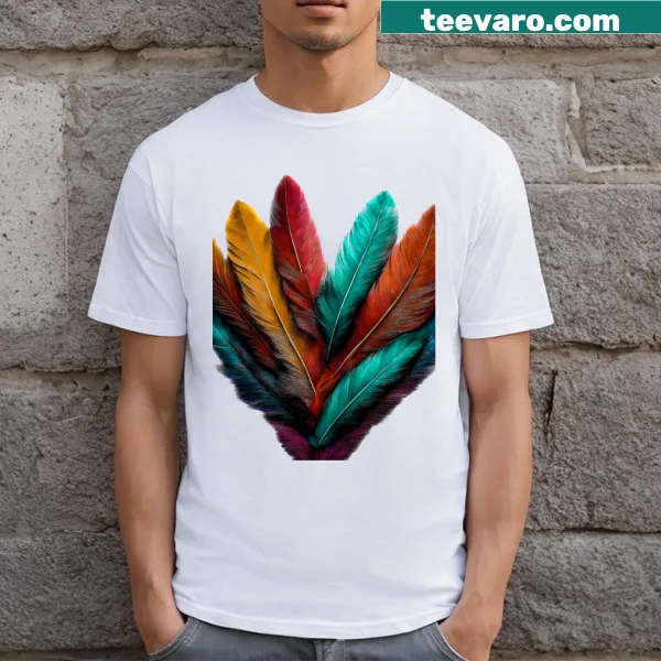T-shirt featuring an artistic feather design
