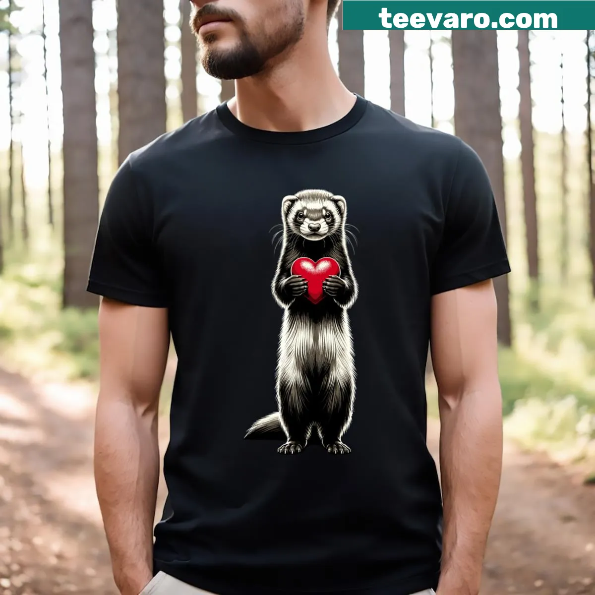 Cute T-shirt with a ferret holding a heart for Valentine's Day — on a men's t-shirt
