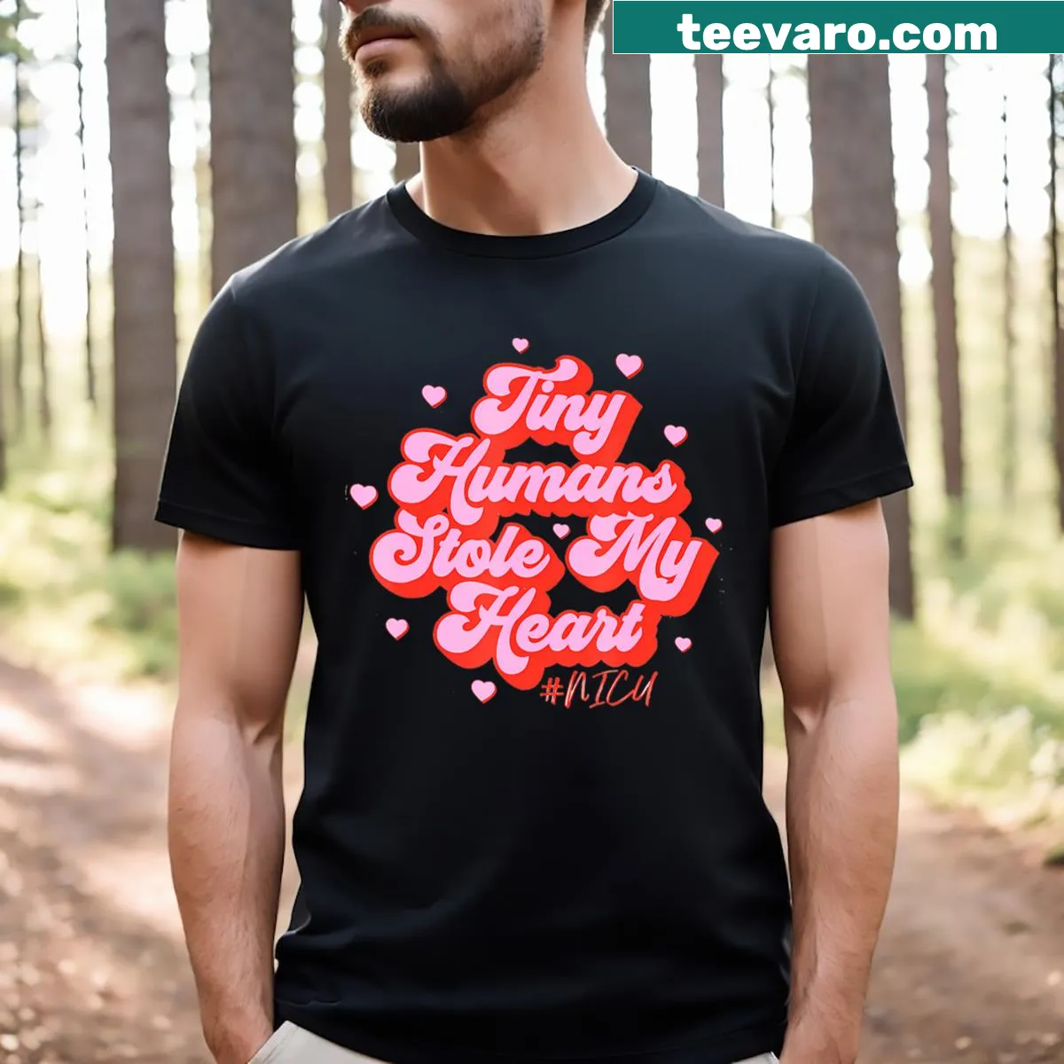 T-shirt for NICU nurses featuring 'Tiny Humans Stole My Heart' design — on a men's t-shirt