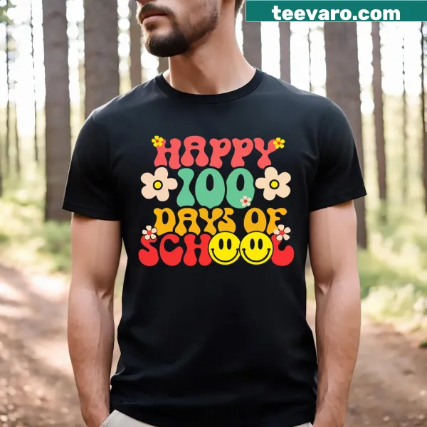 Retro-style t-shirt celebrating the 100th day of school