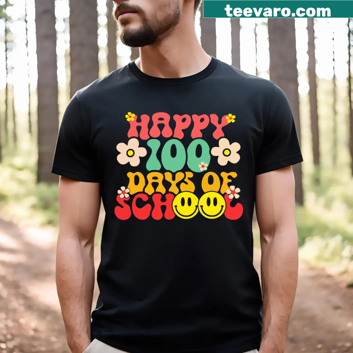 Retro-style t-shirt celebrating the 100th day of school — on a men's t-shirt
