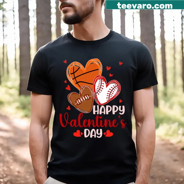 Sport-themed Happy Valentines Day t-shirt with festive graphics