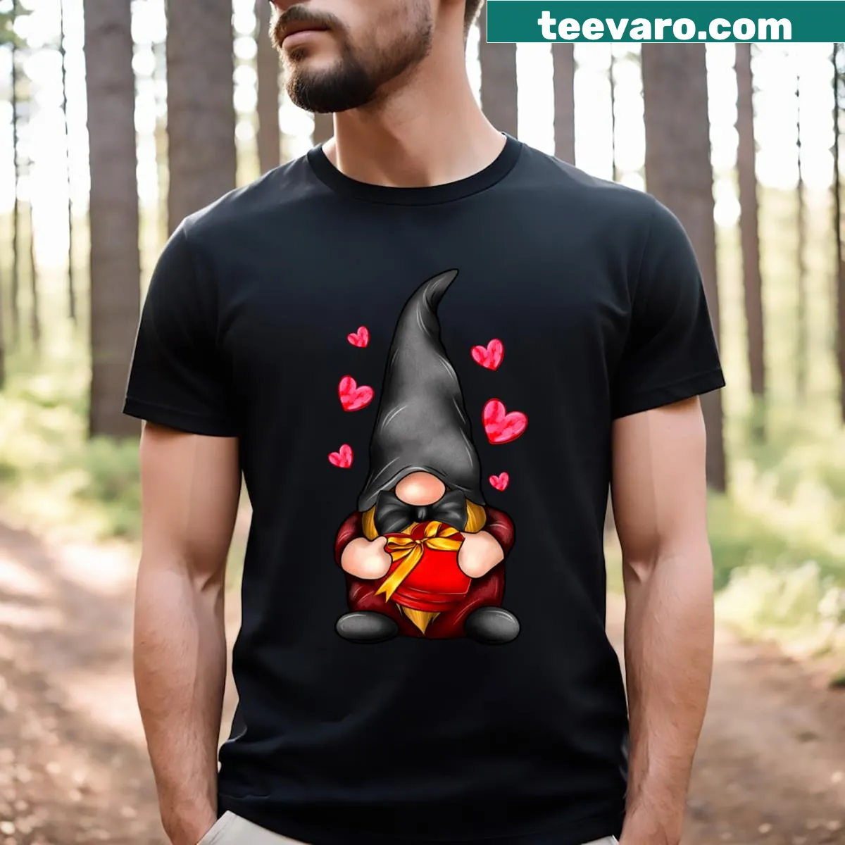 Couple gnome illustration t-shirt for Valentine's Day — on a men's t-shirt