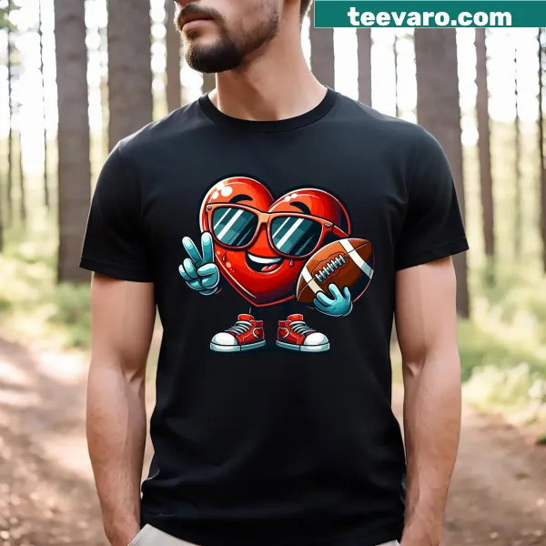Football-themed Valentine's Day t-shirt with heart design