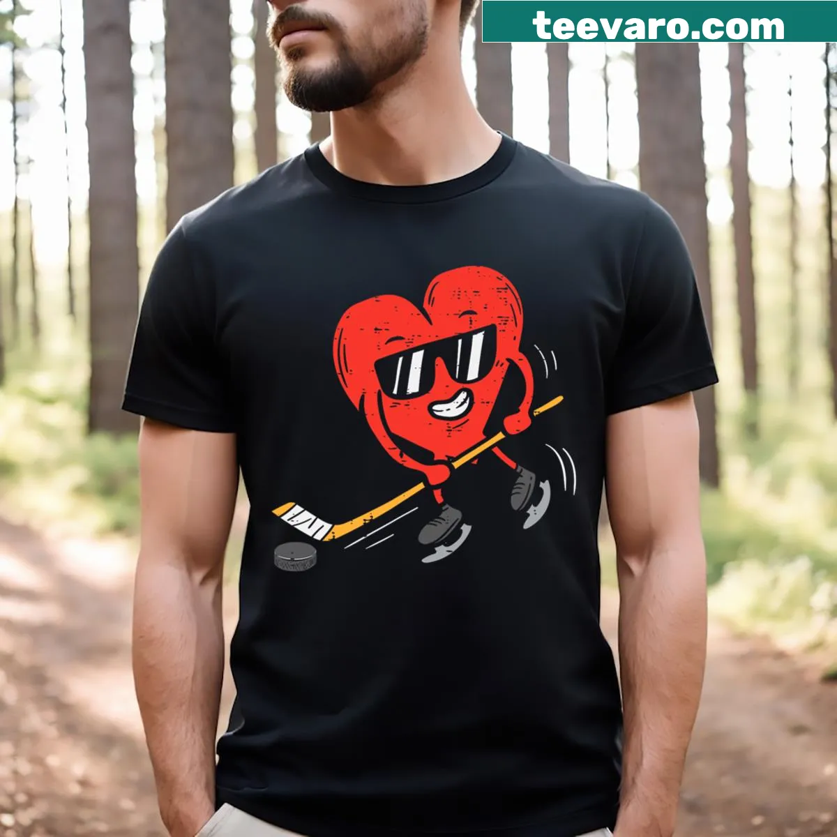 Heart playing ice hockey graphic for Valentine's Day — on a men's t-shirt
