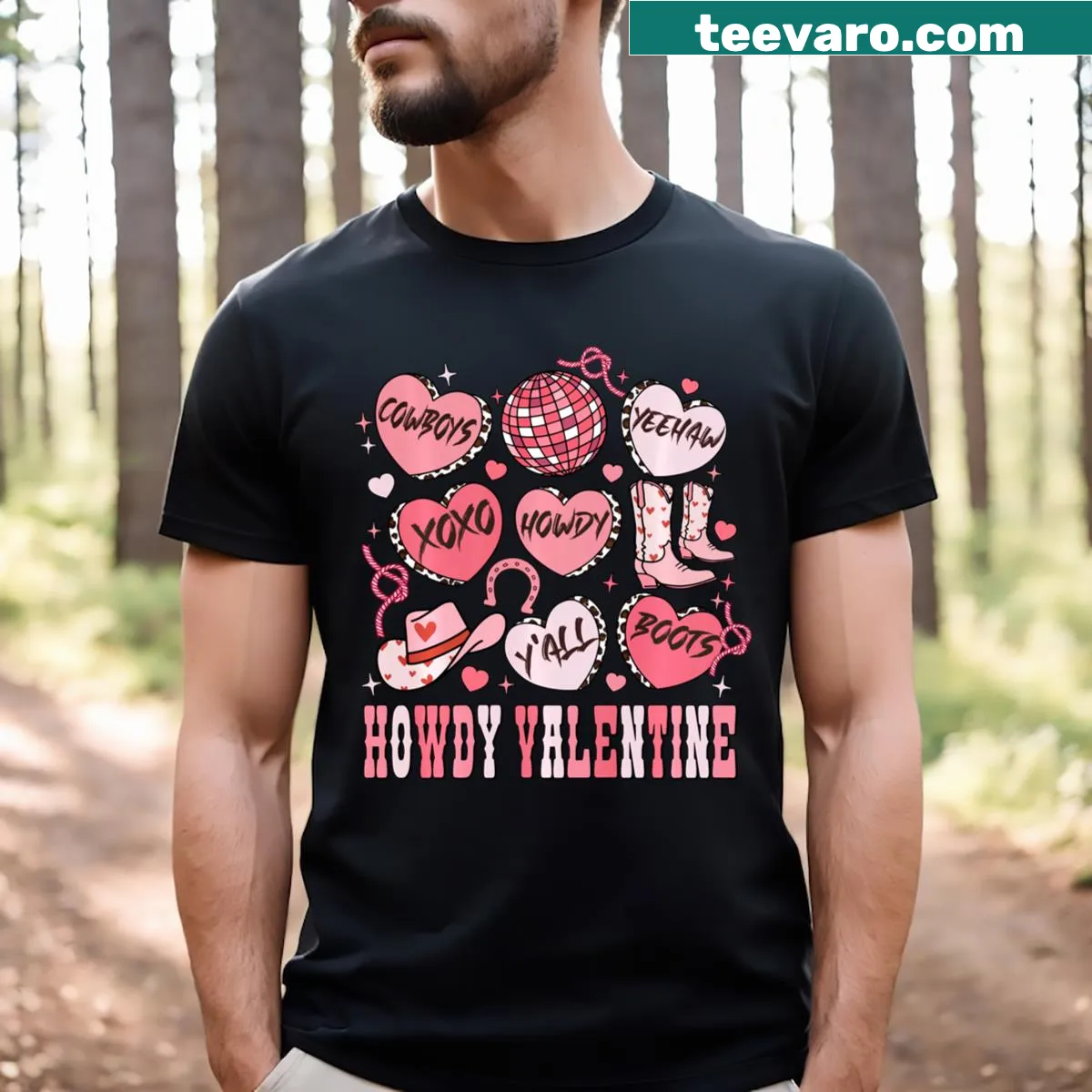 Howdy Valentine Cowboys T-shirt with cute boots illustration — on a men's t-shirt