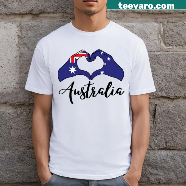 Australia Day T-shirt with heart design over Aussie map