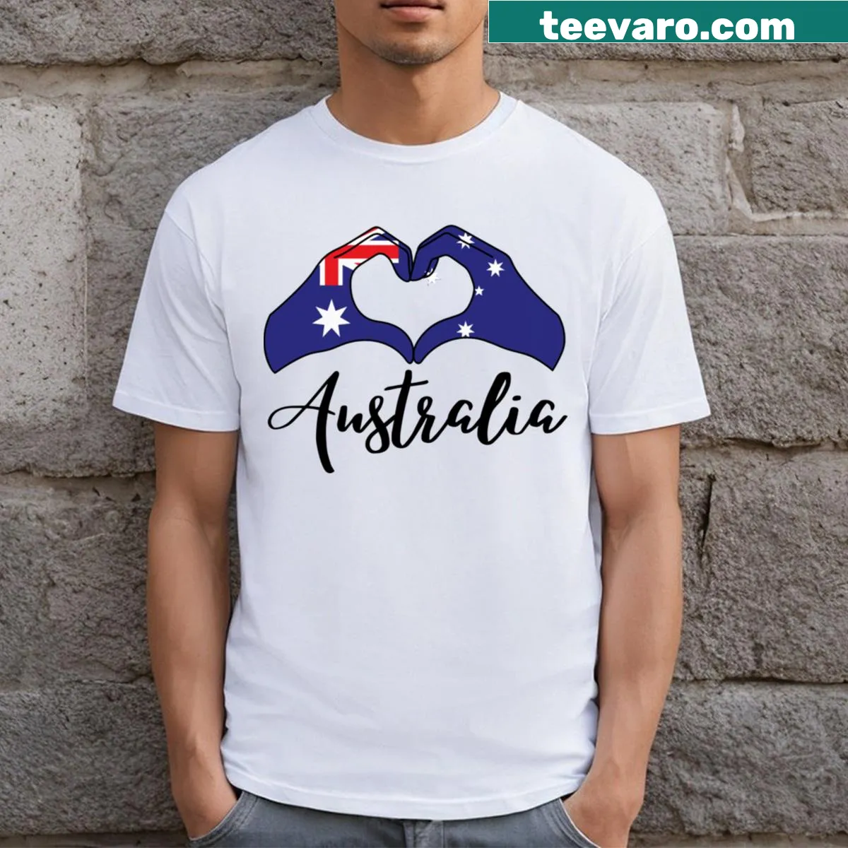 Australia Day T-shirt with heart design over Aussie map — on a men's t-shirt