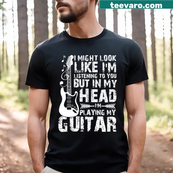 Funny T-shirt with guitar-themed text about daydreaming