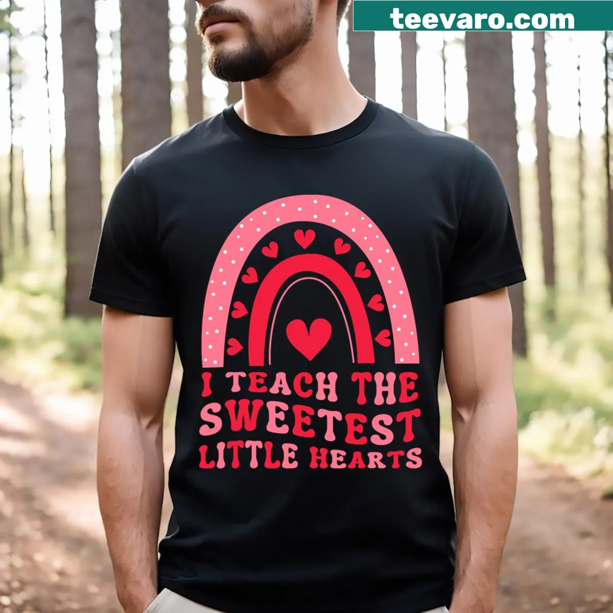 Groovy typography t-shirt for teachers, celebrating Valentines Day. — on a men's t-shirt