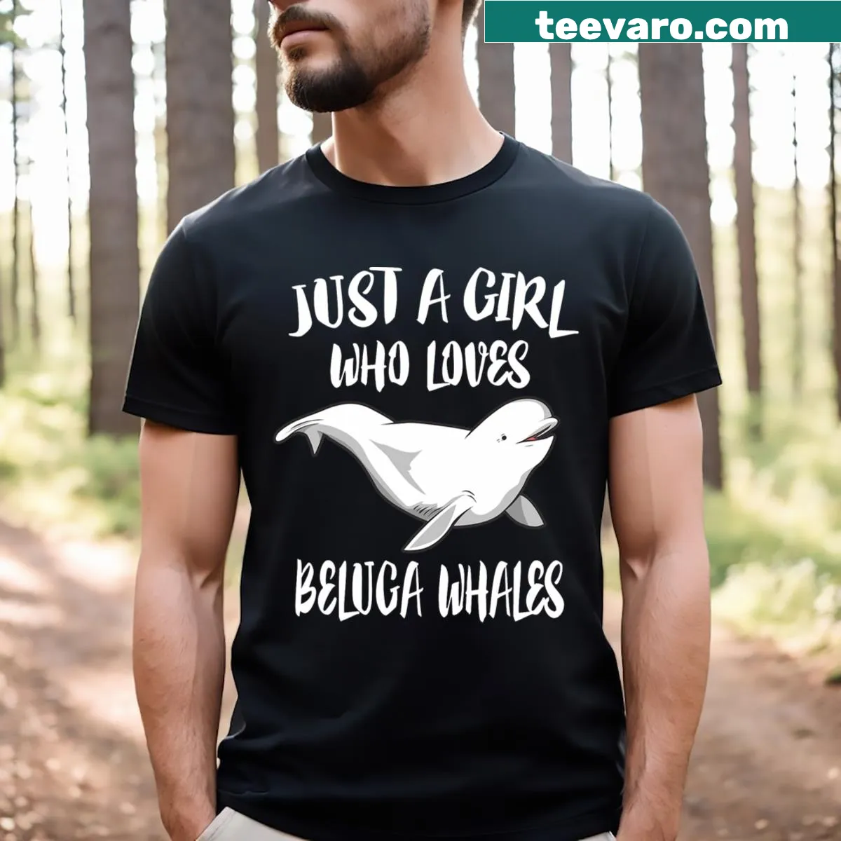 Cute T-shirt with cartoon beluga whales for whale lovers — on a men's t-shirt