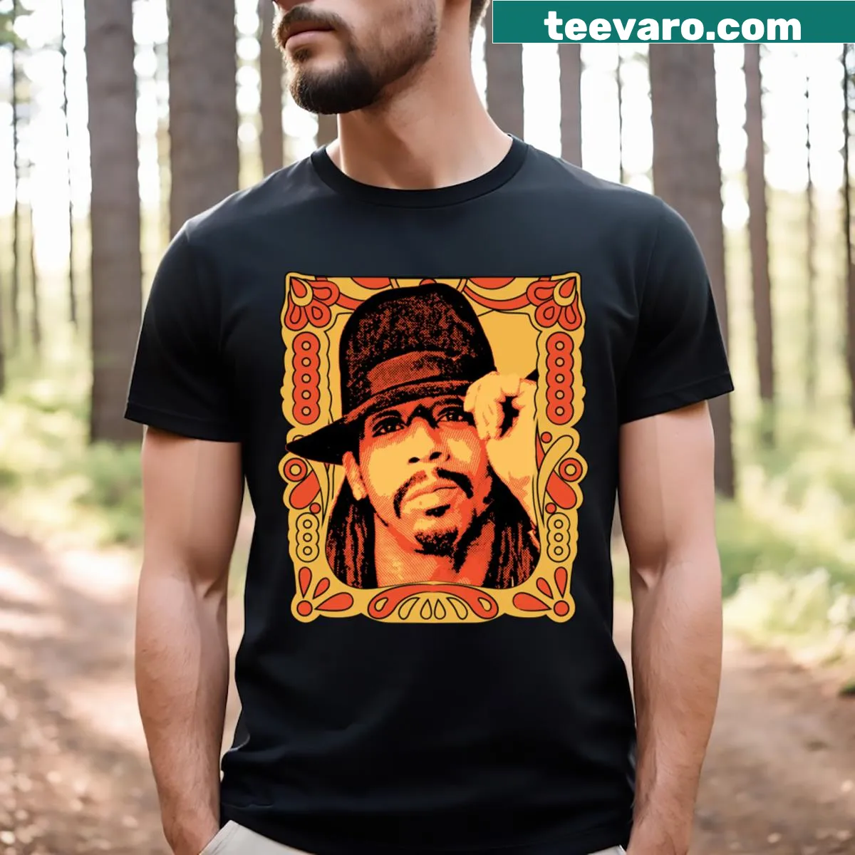 Psychedelic abstract T-shirt inspired by Katt Williams — on a men's t-shirt