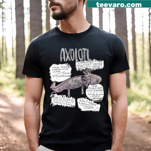 Educational T-shirt featuring axolotl facts in engaging typography