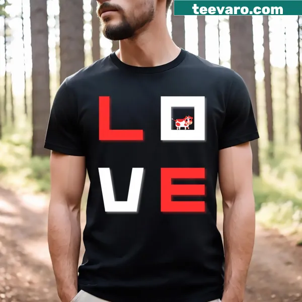 Illustrated farm scene with romantic elements on a t-shirt