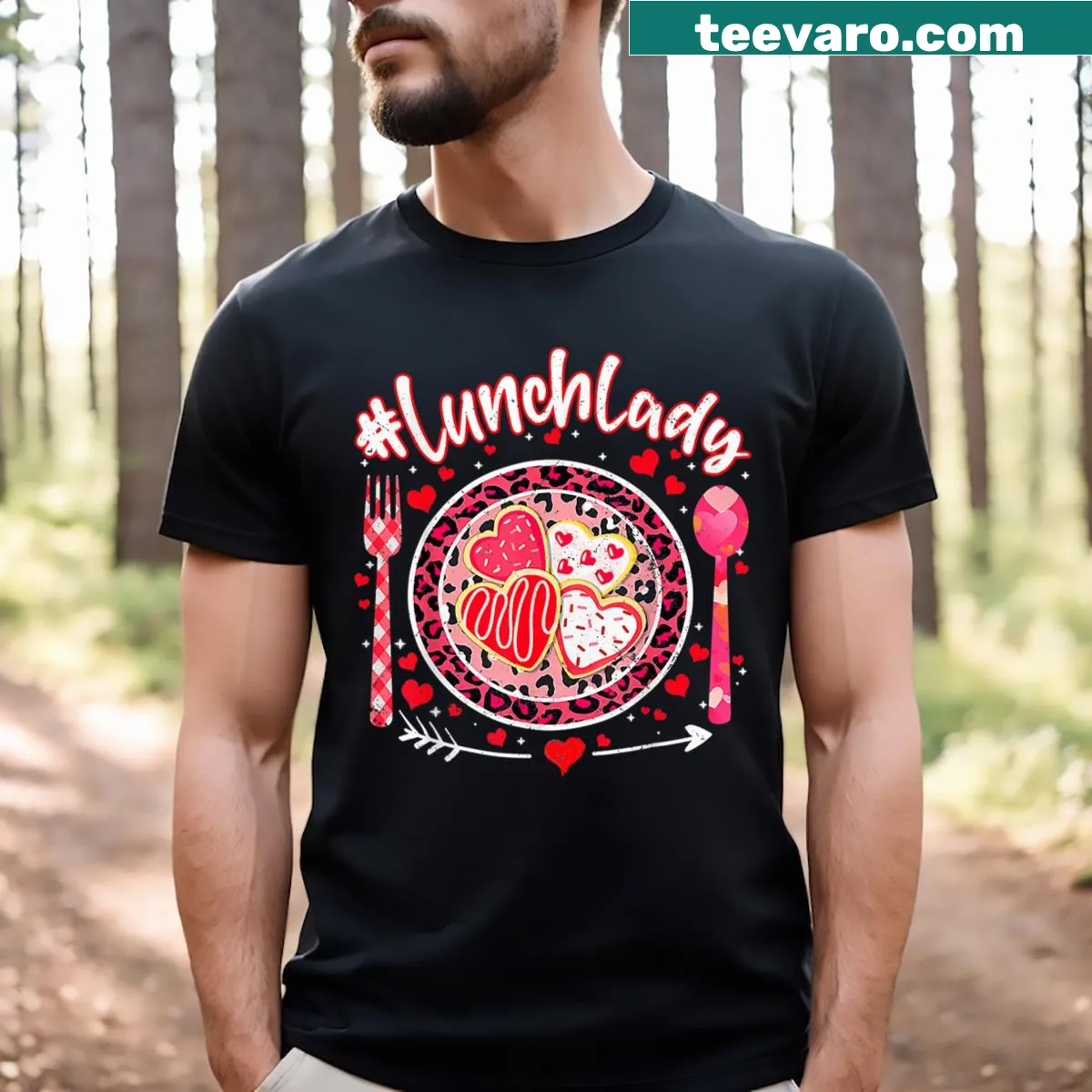 Cheerful 'Happy Valentine's Day' T-shirt for cafeteria workers — on a men's t-shirt