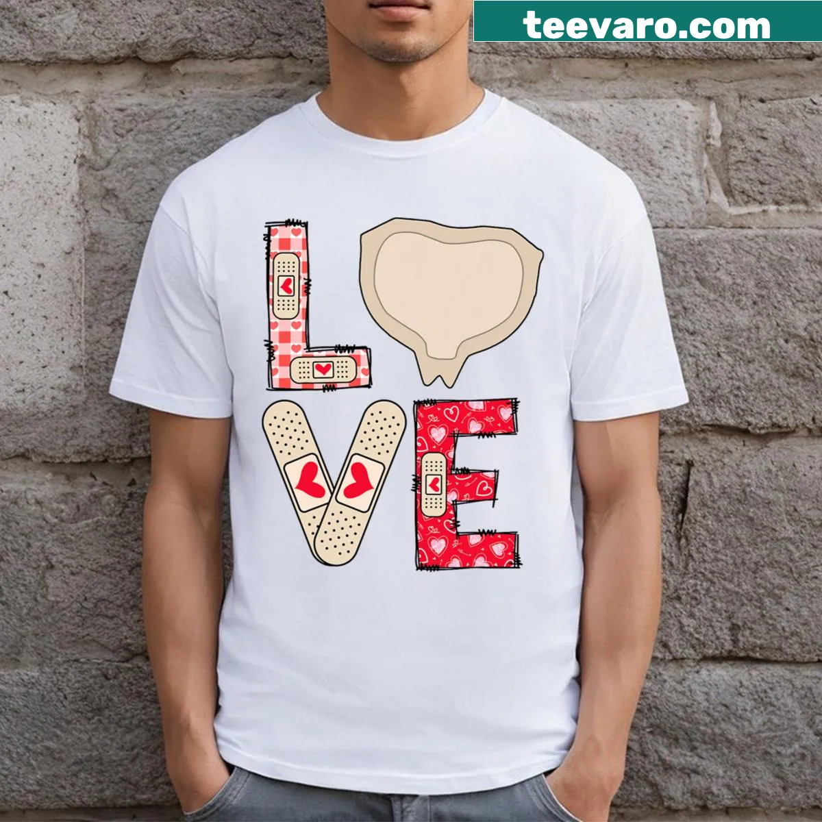 T-shirt with a funny plaster patch design for nurses — on a men's t-shirt