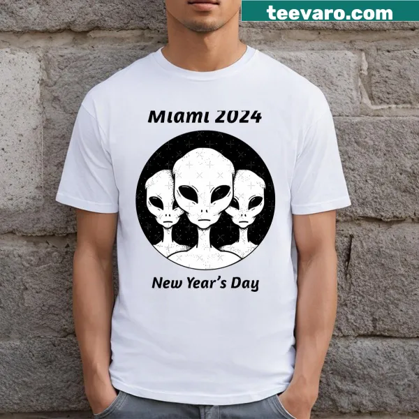 T-shirt featuring a whimsical alien graphic for New Year's Day