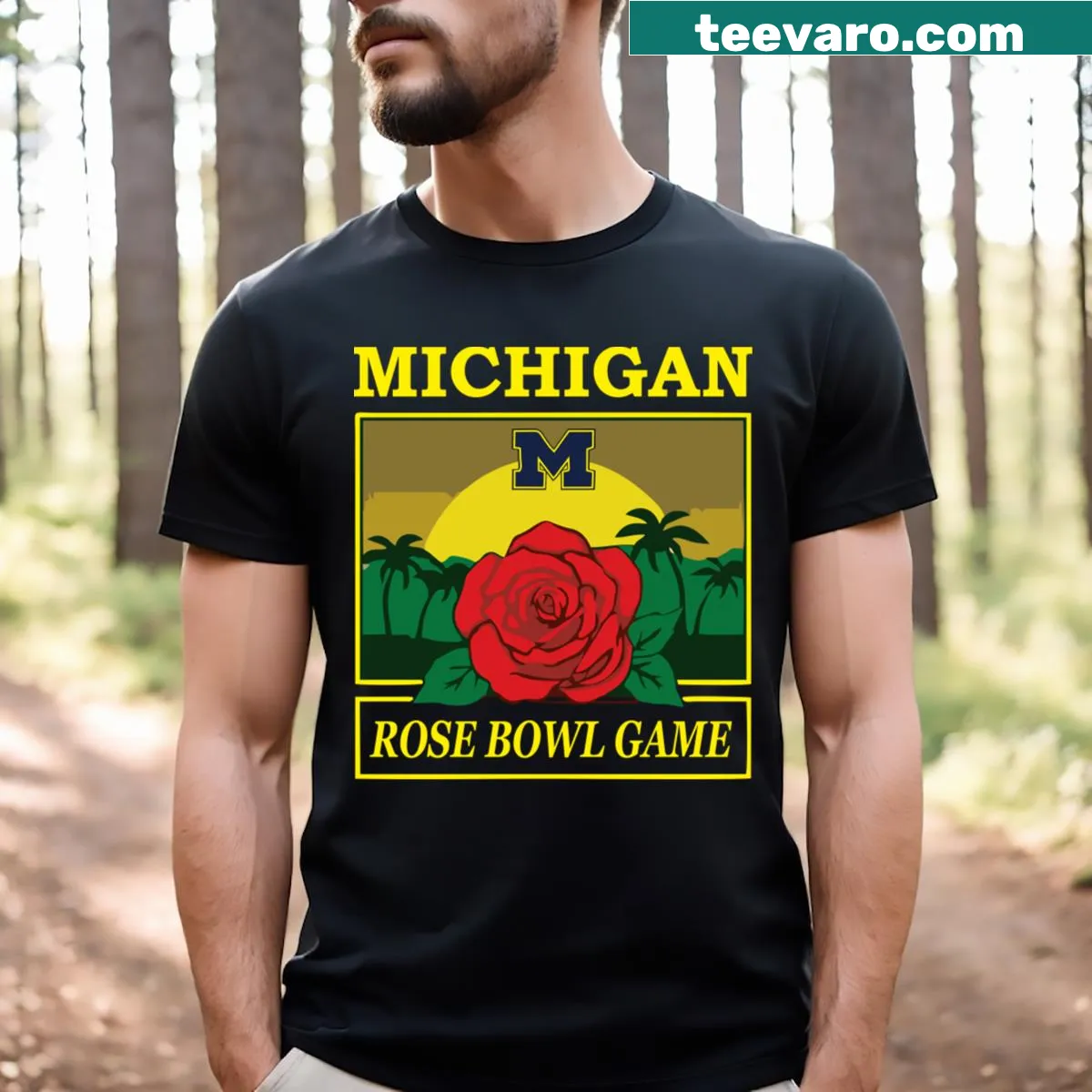 Michigan Rose Bowl t-shirt celebrating football legacy — on a men's t-shirt