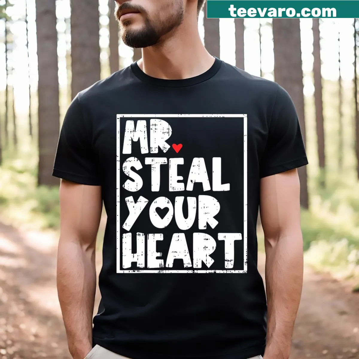 Cute valentines T-shirt for kids reading 'Mr Steal Your Heart' — on a men's t-shirt