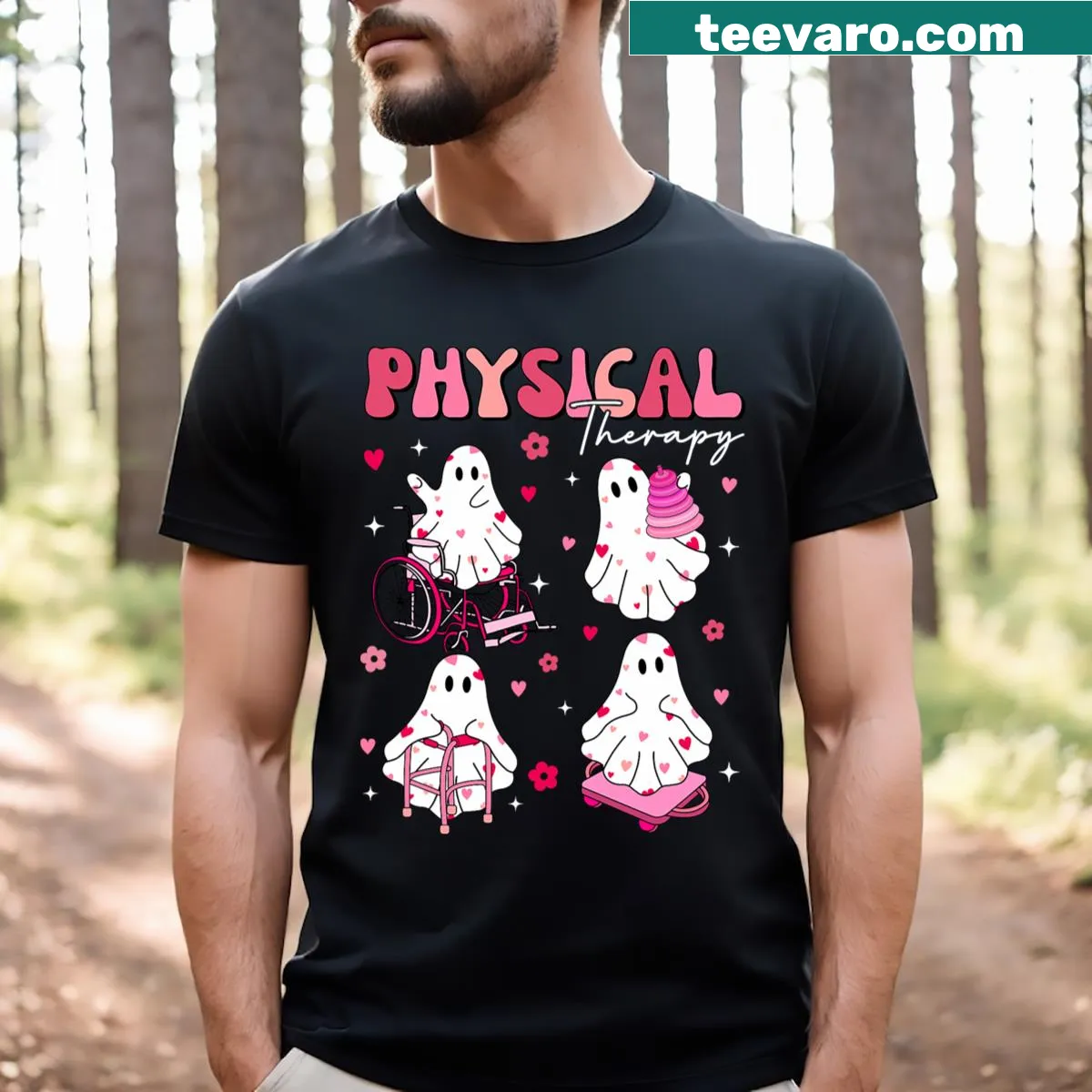 Funny ghost design for physical therapy and education on Valentine's Day. — on a men's t-shirt