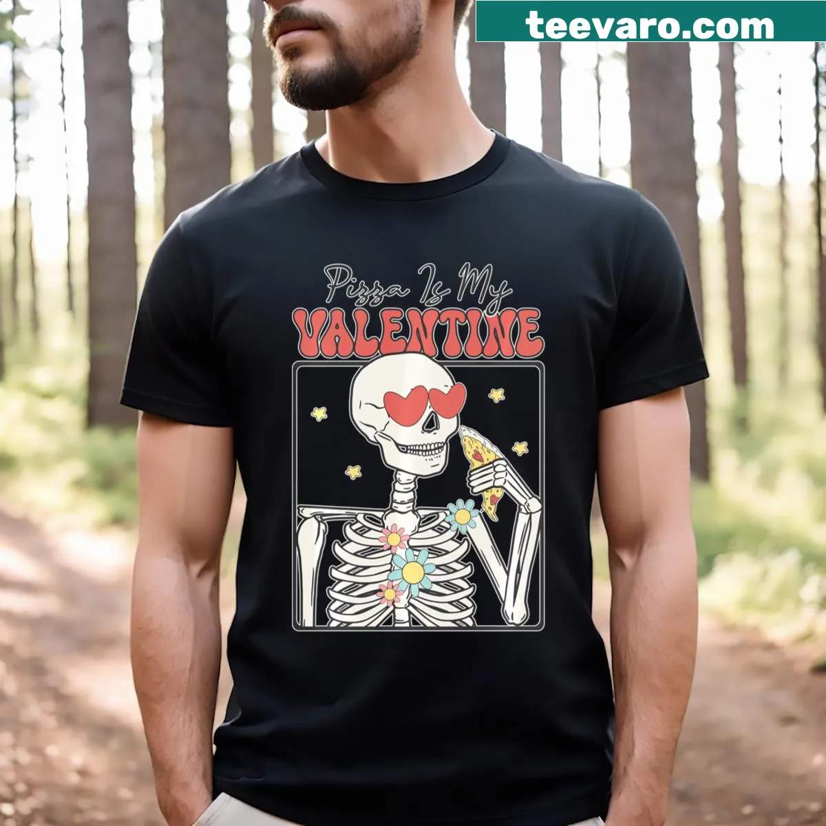 Cute Pizza Is My Valentine T-shirt for couples — on a men's t-shirt