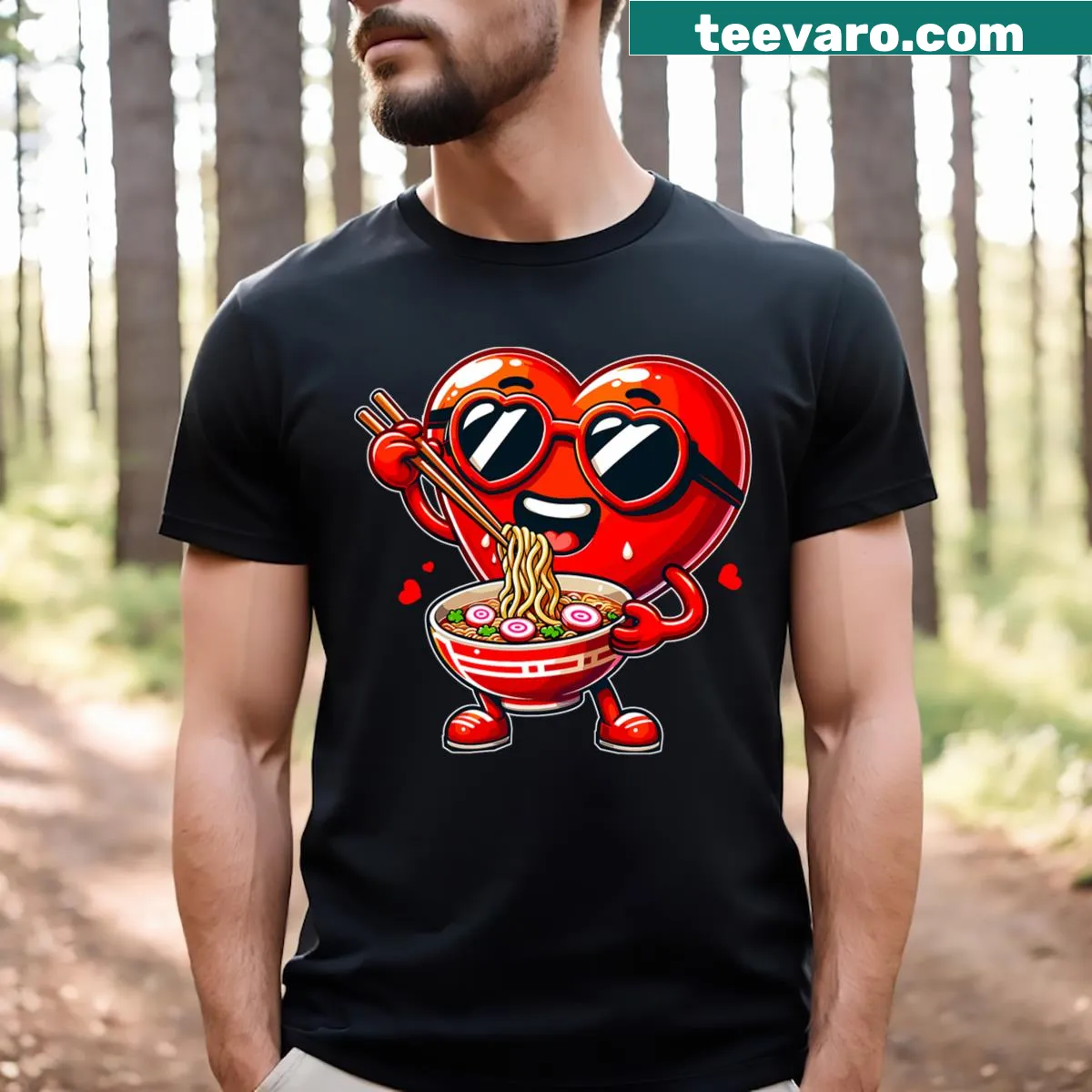 Cute heart-shaped ramen graphic for Valentine's Day — on a men's t-shirt