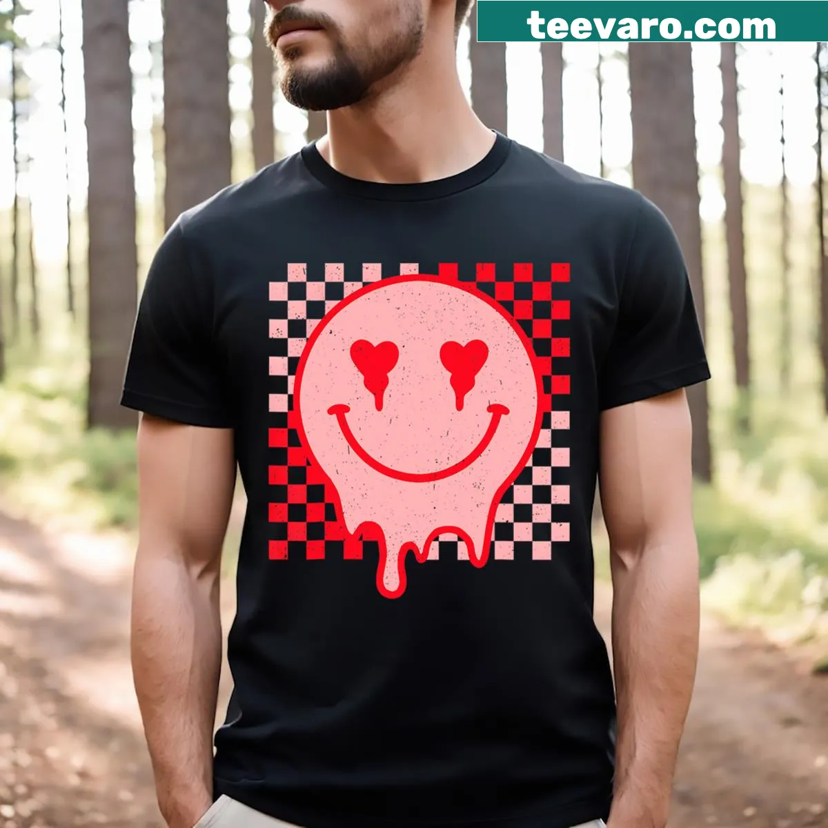 Cartoon-style t-shirt with a hippie heart design for Valentine's Day. — on a men's t-shirt