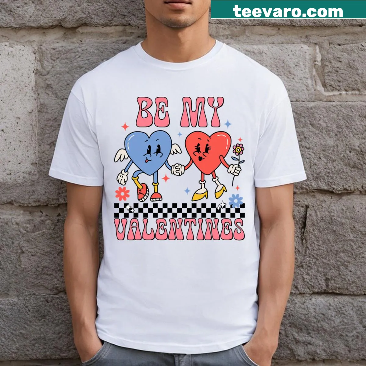 Retro style t-shirt with 'Be My Valentine' text — on a men's t-shirt
