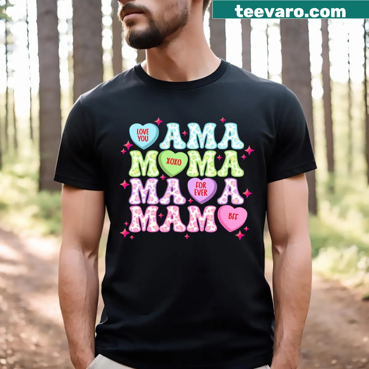 Retro heart graphic celebrating moms on a Valentine's Day T-shirt — on a men's t-shirt