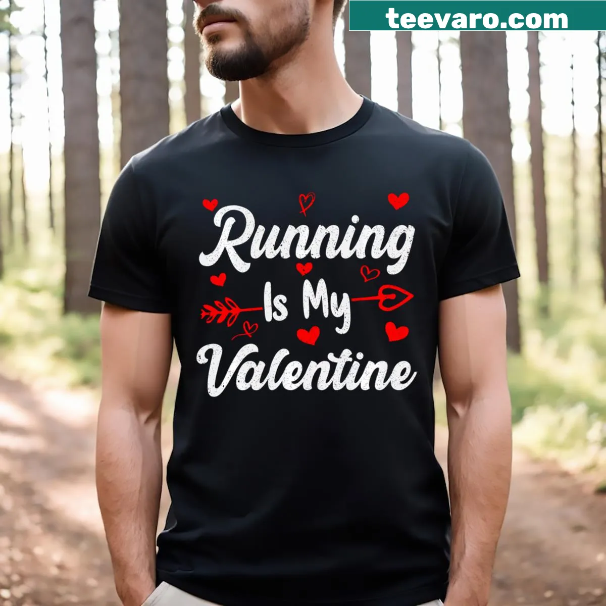 Funny Valentine's Day T-shirt for runners with the phrase Running Is My Valentine — on a men's t-shirt