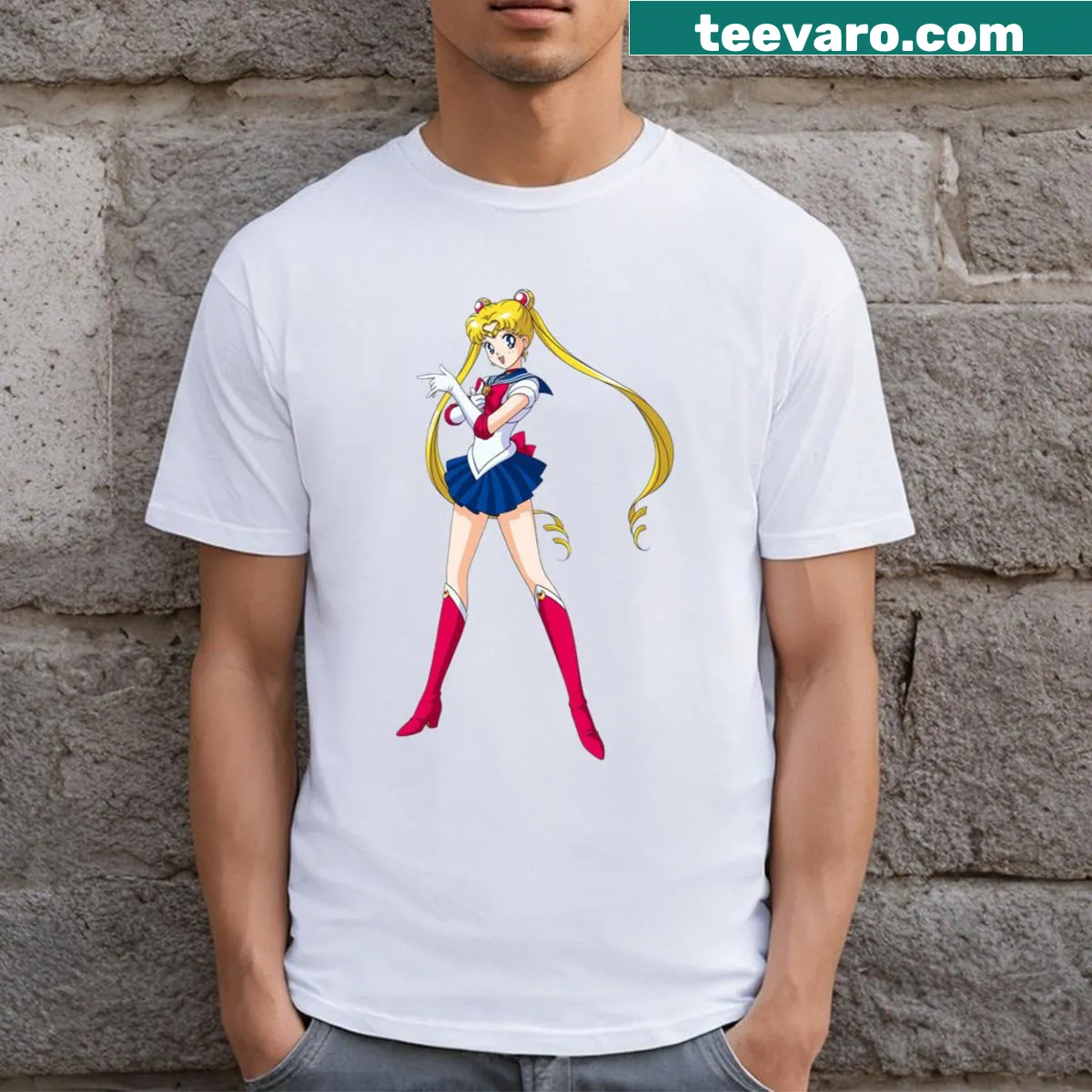 Charming blue T-shirt inspired by Sailor Moon anime — on a men's t-shirt