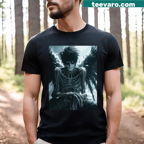 Realistic Skeleton with wings reflecting itself on a T-shirt