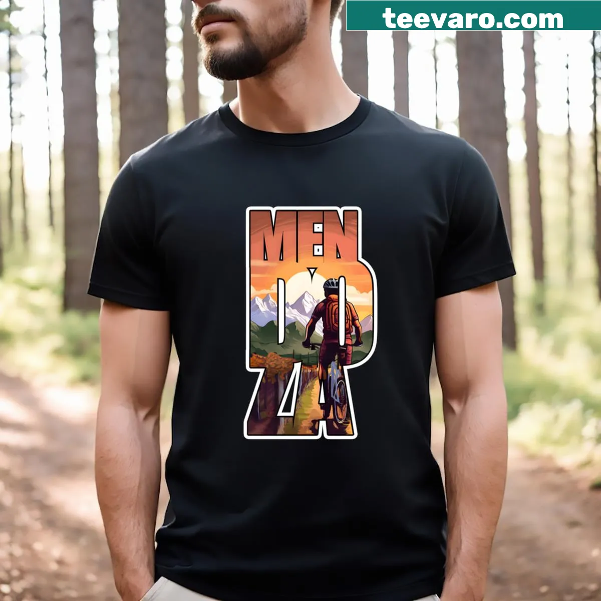 Illustrated design commemorating mountain biking in Mendoza — on a men's t-shirt