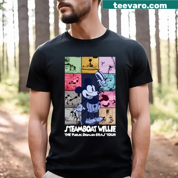 Illustrative t-shirt celebrating the history of Steamboat Willie.