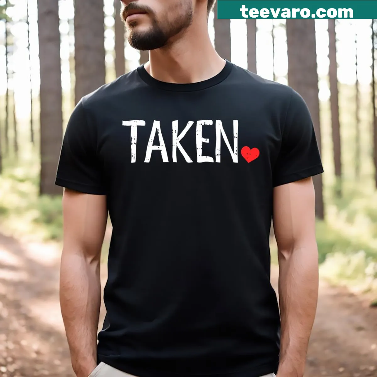 Matching couple t-shirt with 'Taken' text print for Valentine's Day — on a men's t-shirt