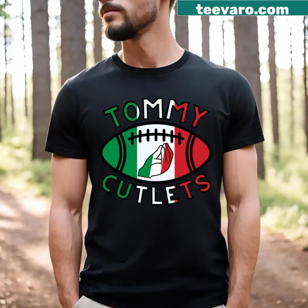 Illustrated t-shirt of a hand holding a delicious cutlet