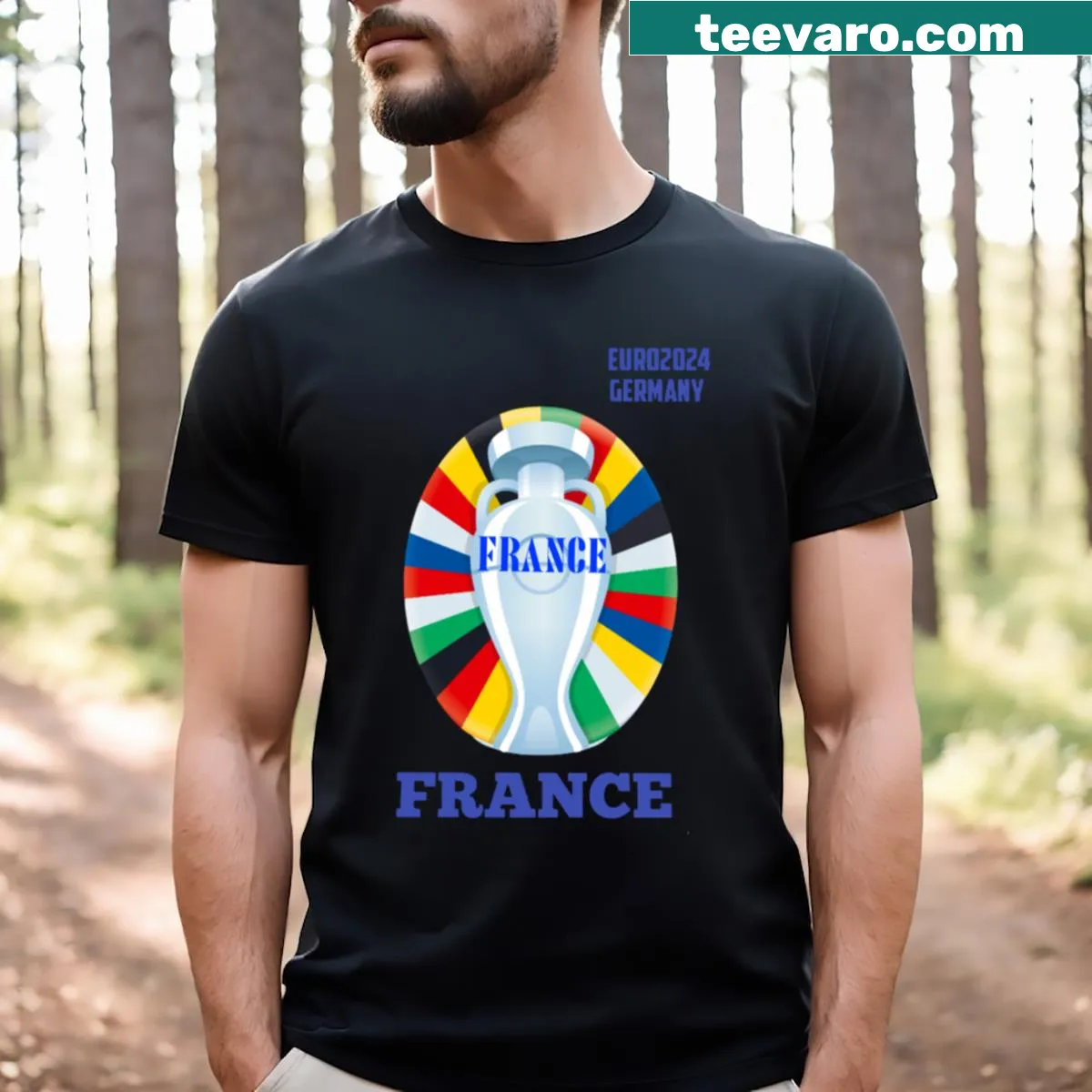France Euro 2024 football graphic T-shirt — on a men's t-shirt