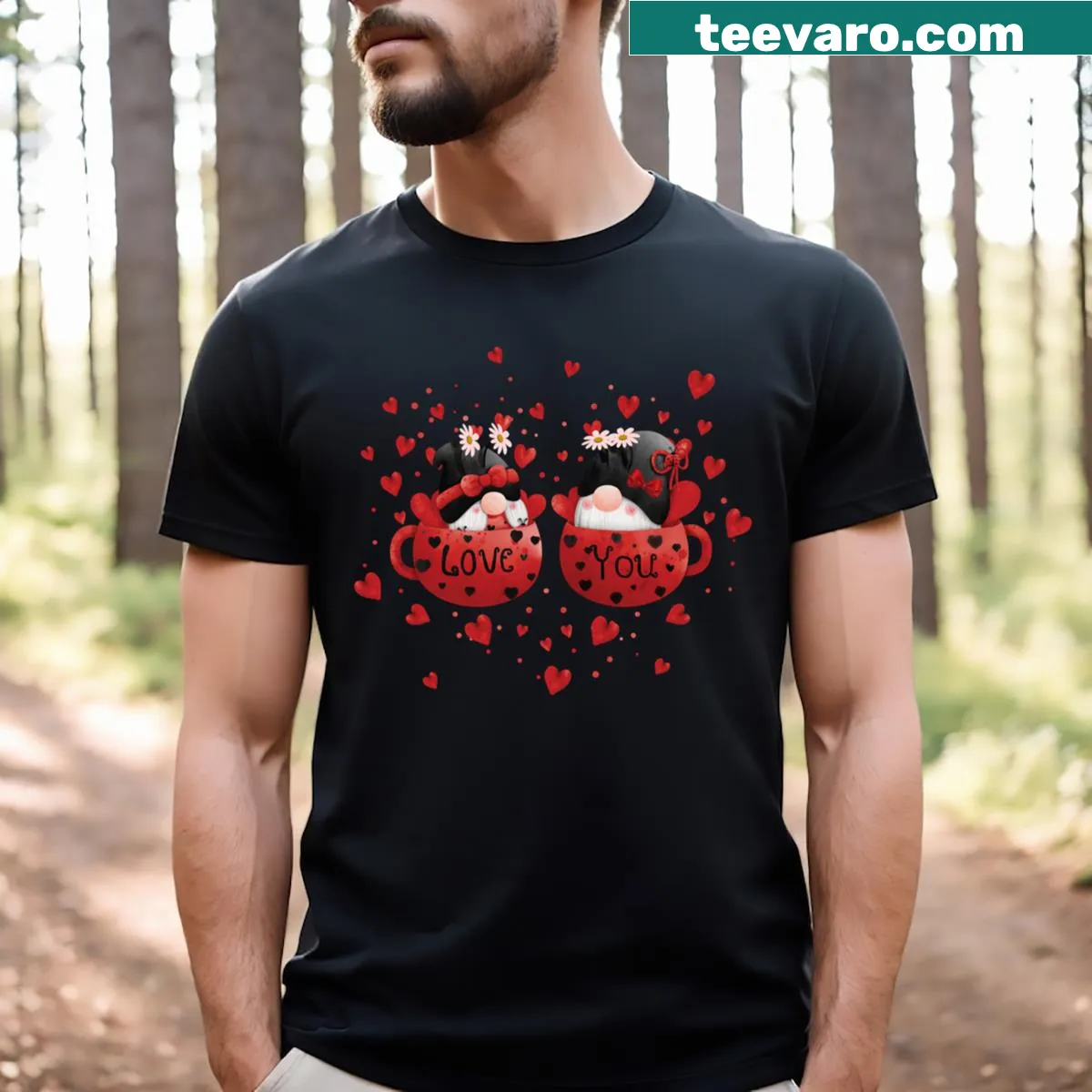 Adorable gnome design with hearts on a kids t-shirt — on a men's t-shirt