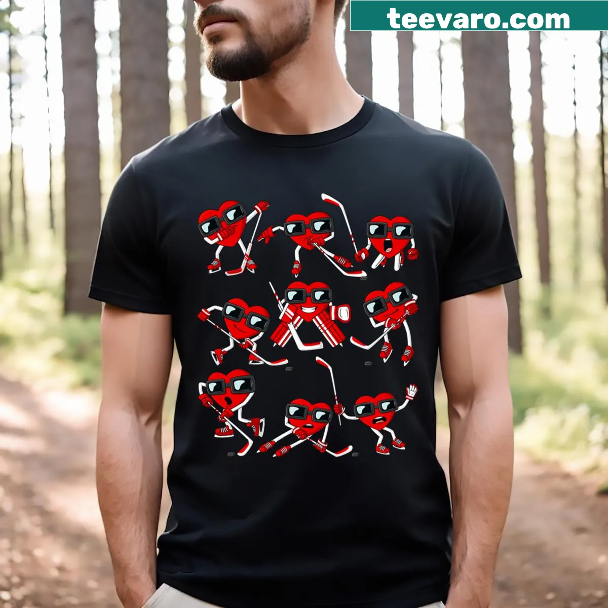 Funny Valentine's Day T-shirt for boys with a hockey player and hearts — on a men's t-shirt