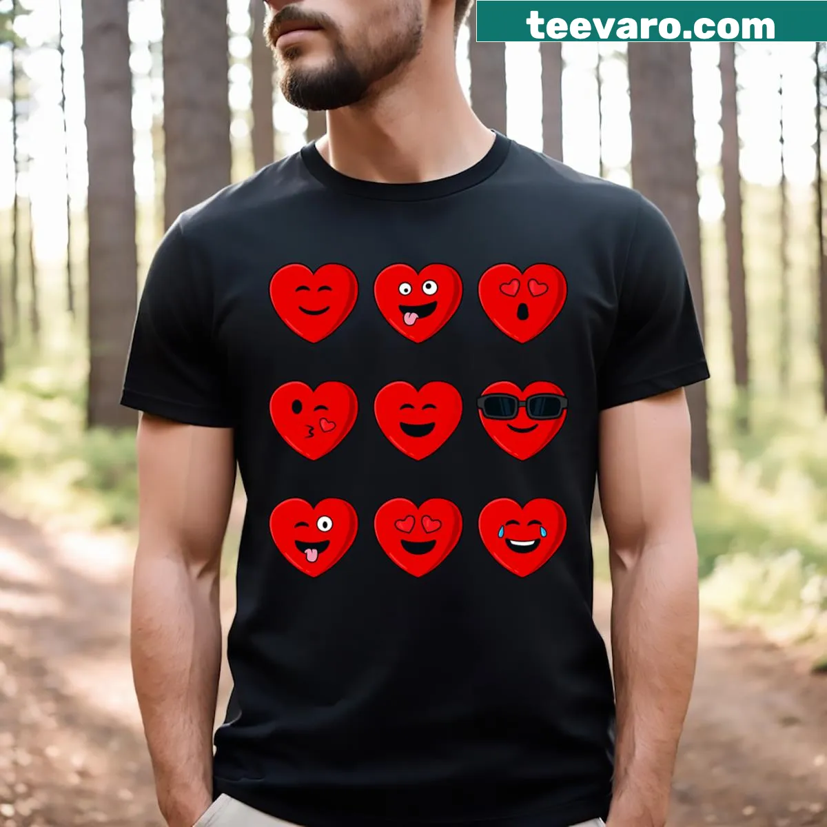Funny Valentine's Day T-shirt for kids with silly faces and hearts — on a men's t-shirt