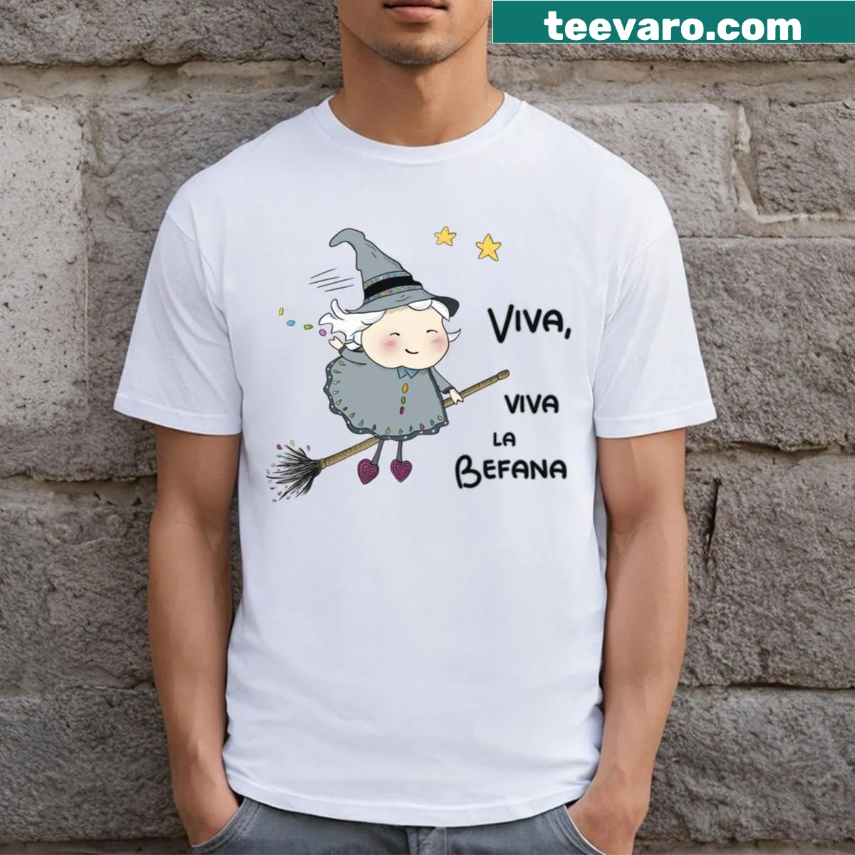 Illustration of Befana on a T-shirt celebrating Epiphany — on a men's t-shirt