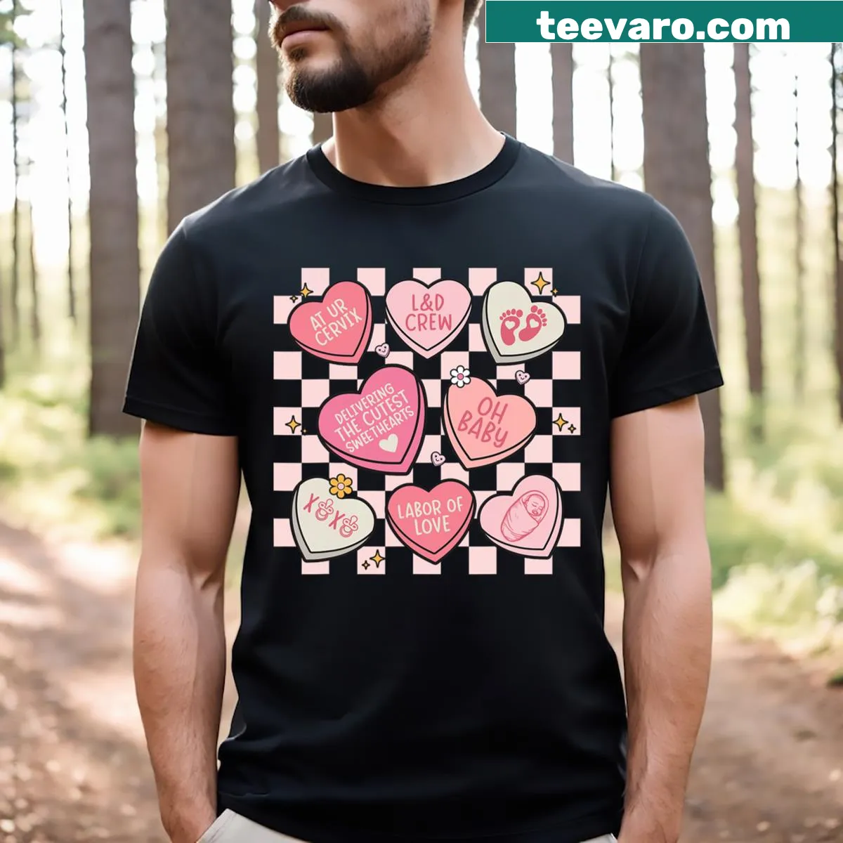 Valentine's Day nurse t-shirt with a candy heart design — on a men's t-shirt