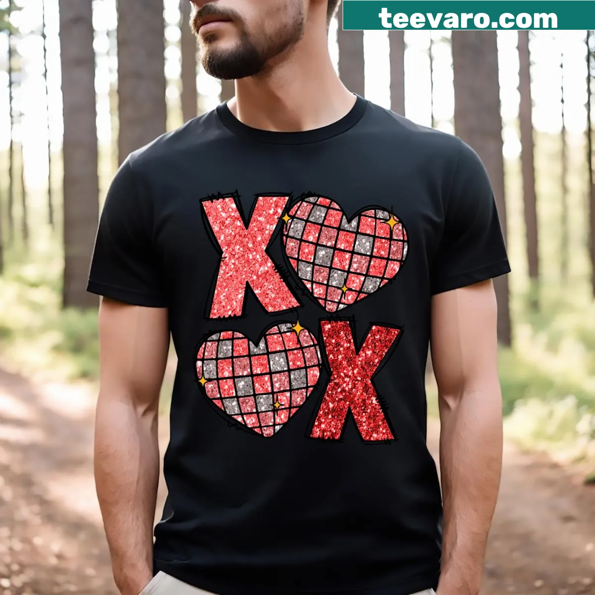 Valentine's Day T-shirt featuring 'Xoxo' and hearts in a romantic design — on a men's t-shirt