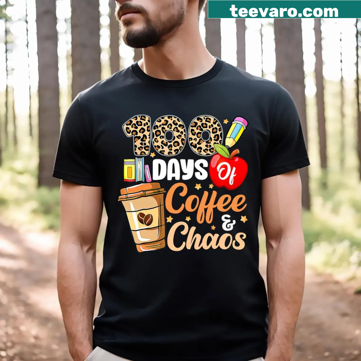 T-shirt with '100 Days Of Coffee & Chaos' text — on a men's t-shirt