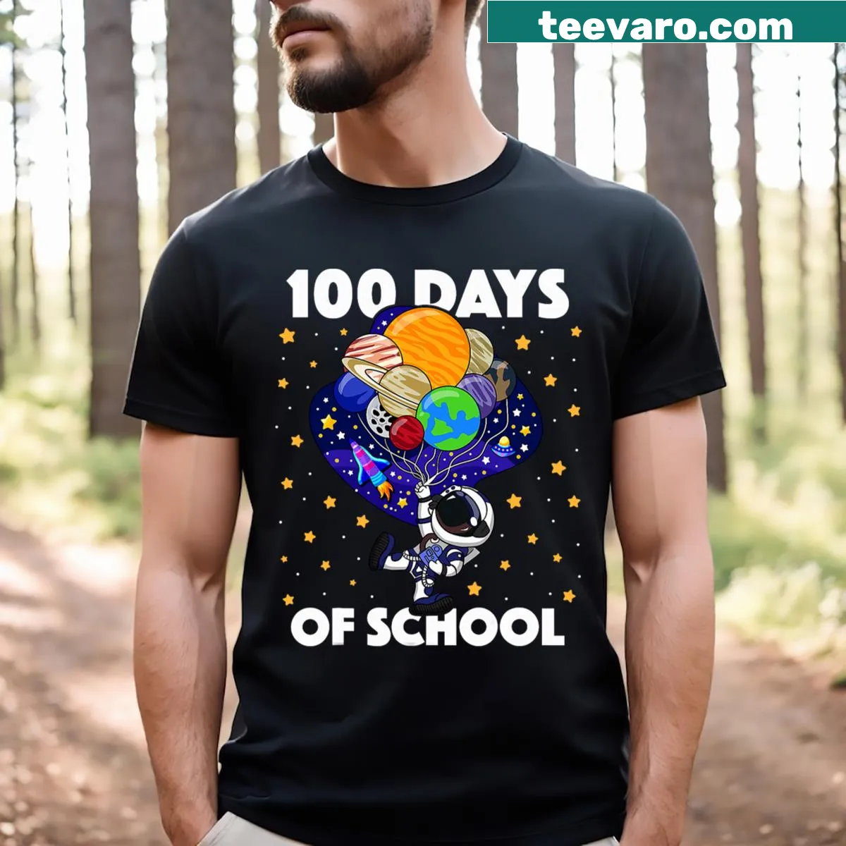T-shirt with astronaut graphic for 100 Days Of School — on a men's t-shirt