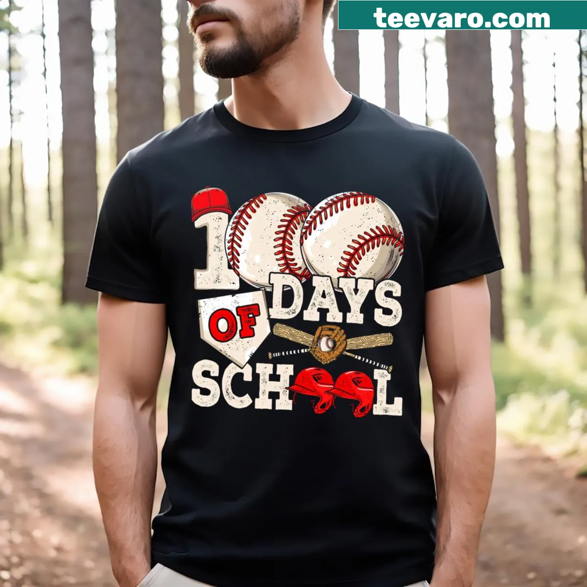 T-shirt with baseball graphic for 100 Days Of School — on a men's t-shirt